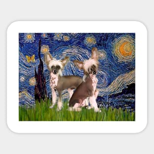 Two Chinese Crested in an Adaptation of Van Gogh's Starry Night Sticker